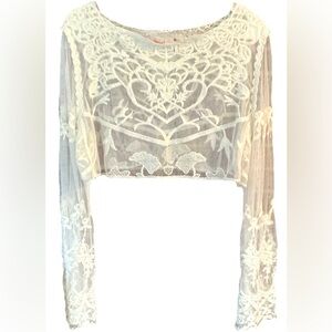 Native Rose White Lace Crop Top Sheer 💕 Balletcore Fairycore Romantic Coquette